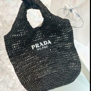 Prada Black Straw Woven Spring/Summer Tote Bag